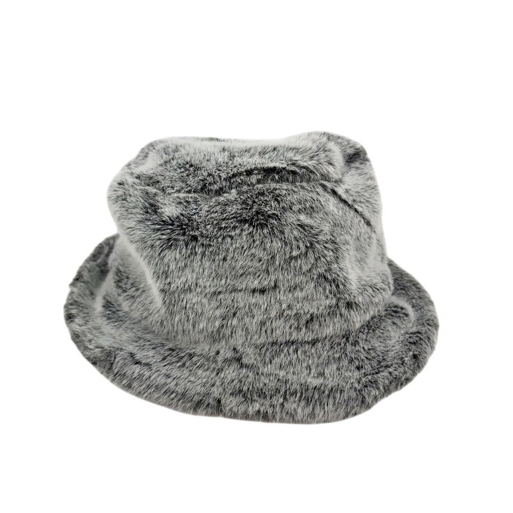 New Charter Club Faux Fur Fuzzy Bucket Hat Soft Lightweight Gray Streetwear